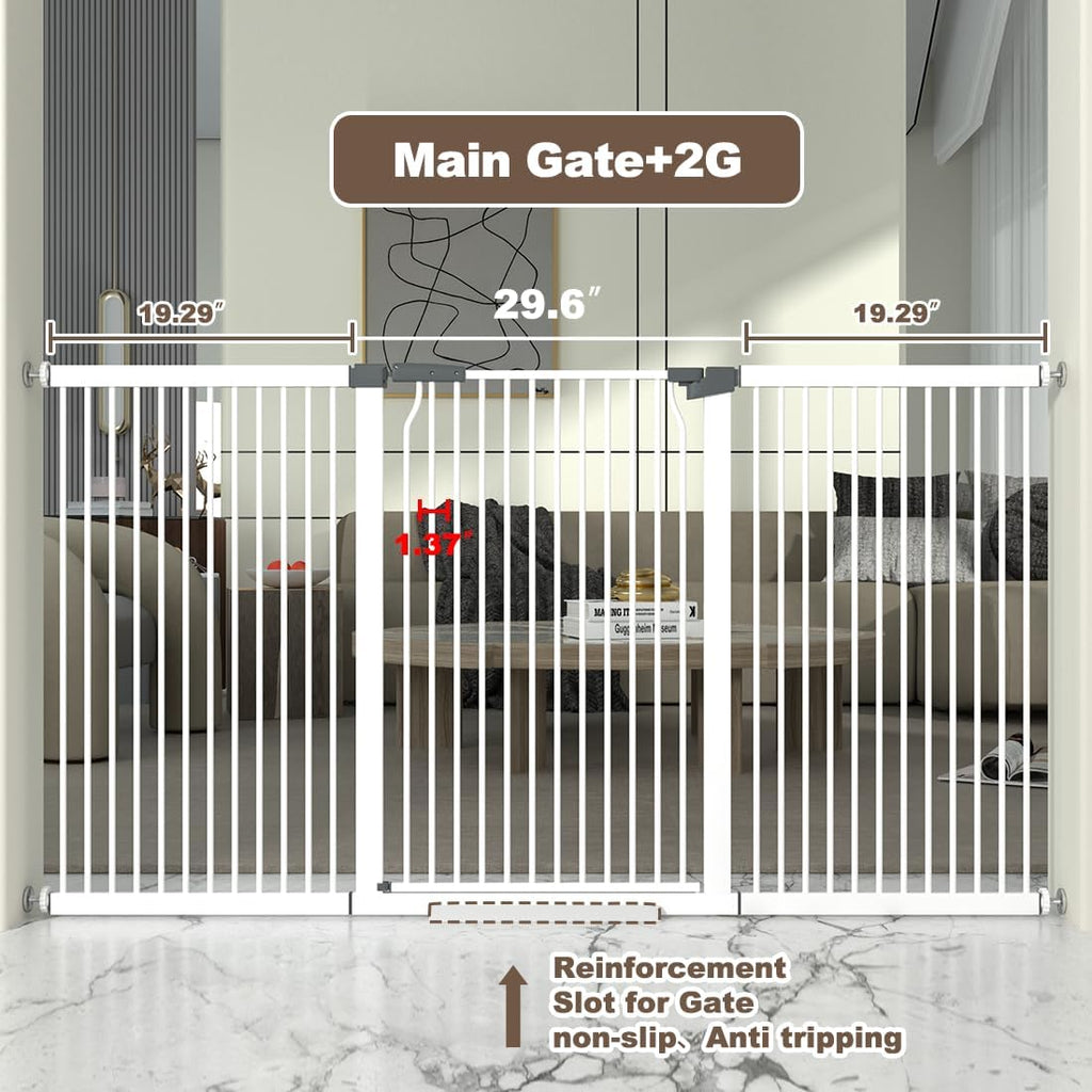 41" Extra Tall and Wide Baby Gate, 68.5-72.2'' Wide Pet Cat Gate for Doorway, Extra Wide Pressure Mounted Child Door with Expansion Kit, Metal Safe Gate, Tall Dog Gate, White