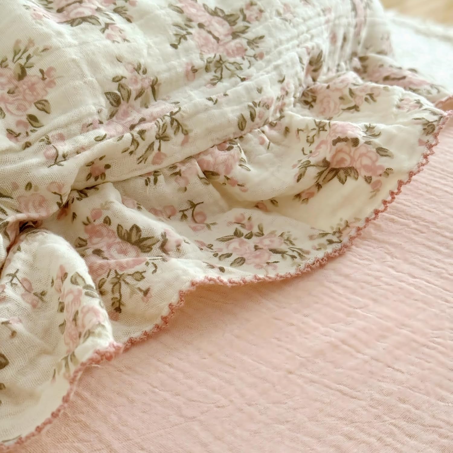 BuLuTu Muslin Cotton Toddler Pillowcases 14"x20", Shabby Chic Pink Floral Kids Pillow Cases Fit Toddler Pillow Sized 13"x18" Soft Children Pillow Covers for Girls Boys, Envelope Closure