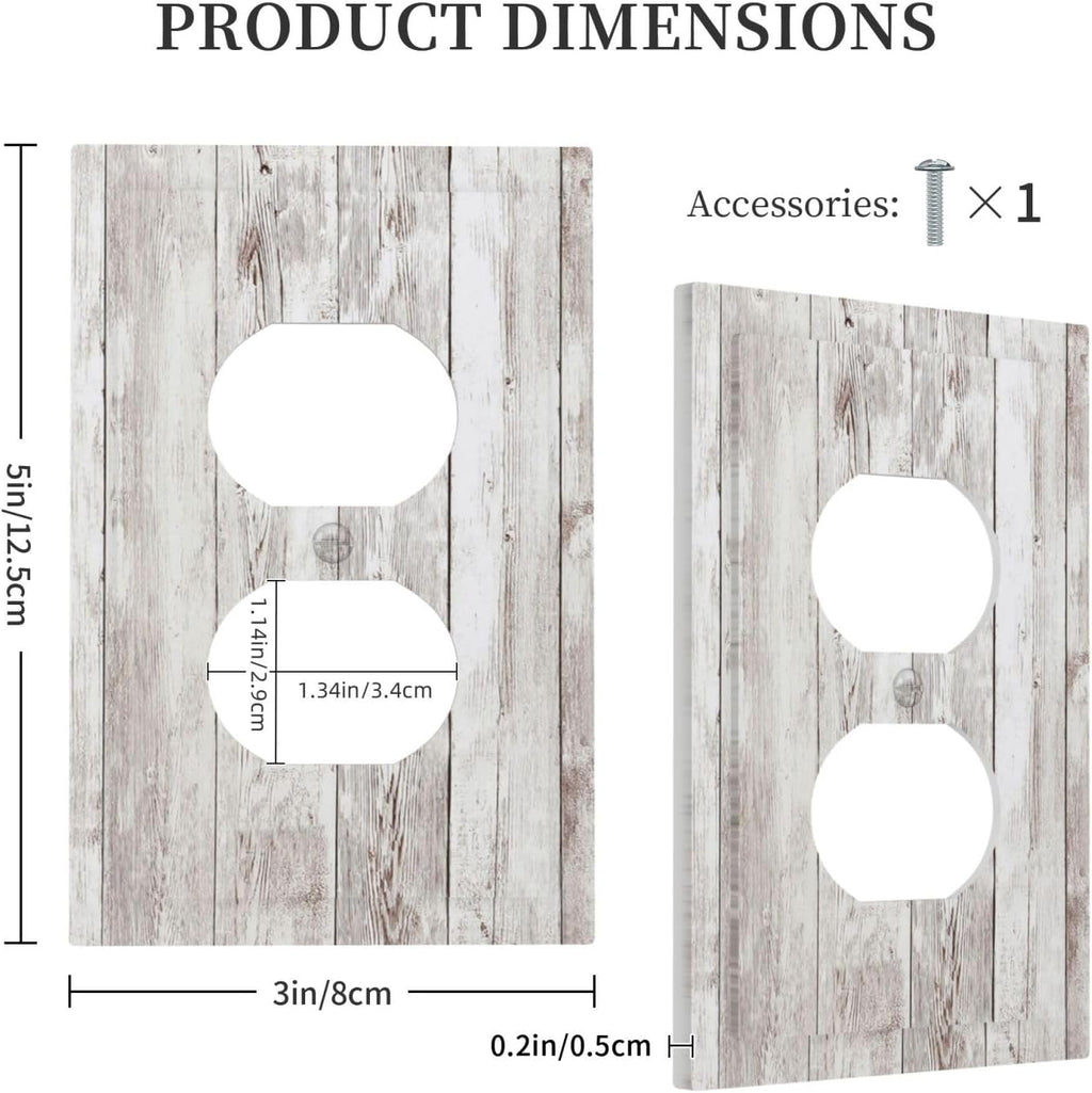 Outlet Covers Rustic Vintage White Wood Grain 1 Gang Duplex Wall Plate Decorative Switch Plates Electrical Receptacle Faceplate Light Switch Cover for Farmhouse Home Decor