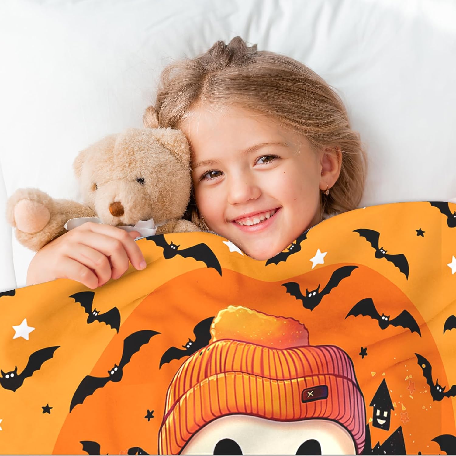 Ship Next Day, Custom Halloween Blanket - Printed in USA, Personalized Baby Blankets with Name, Gift for Kids Boys Girls, Unique Present for Birthday, Christmas, Halloween Bats Toddler Blanket