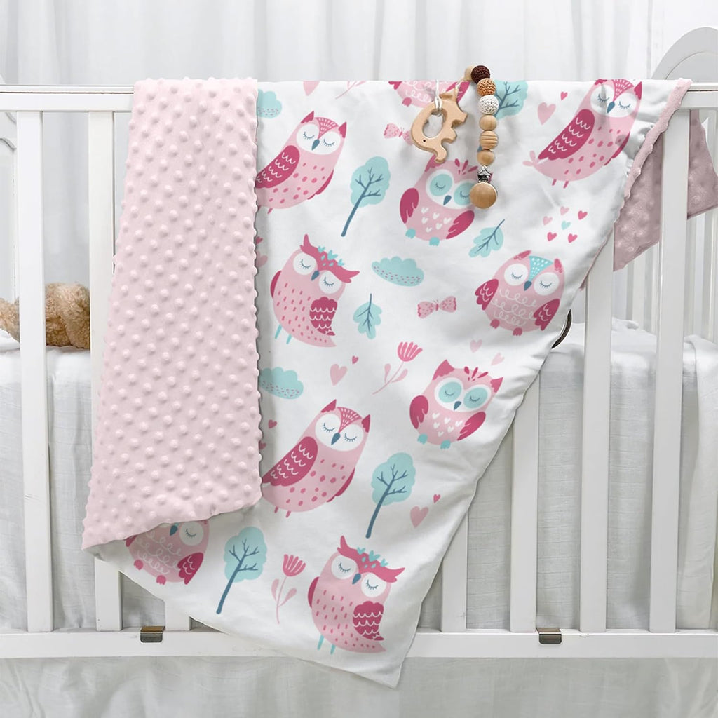 Owl Kid Blanket for Girl - Soft Kids Throw Minky Blankets with Dotted Backing for Girls - Kids Nursery Crib Blanket 30x40