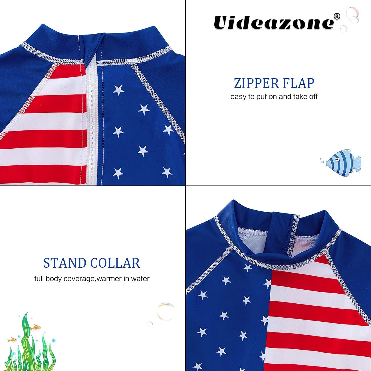 uideazone Baby Boys One Piece Swimsuit Long Sleeve UPF 50+ Rash Guard Bathing Suit Swimwear with Sun Hat 0-24 Months