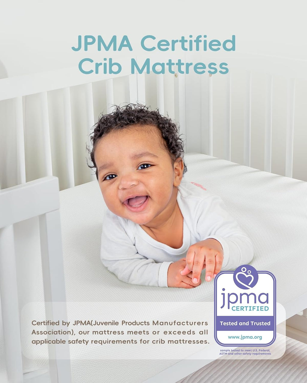 Crib Mattress, JPMA Certified Baby Mattress, Breathable Surface, CertiPUR-US and Oeko-TEX Approved, Standard Full Size for Crib & Toddler Bed, Waterproof Machine Washable Cover, 52” x 27.6”