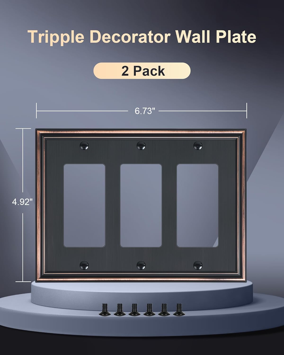 2-Pack Decorative Tripple Decorator Outlet Cover Plate, Durable Zinc Alloy Aged Bronze Wall Plates for Electrical Outlets, Receptacle, GFCI Outlet, Dimmer Switch, 3-Gang, Corrosion Resistant