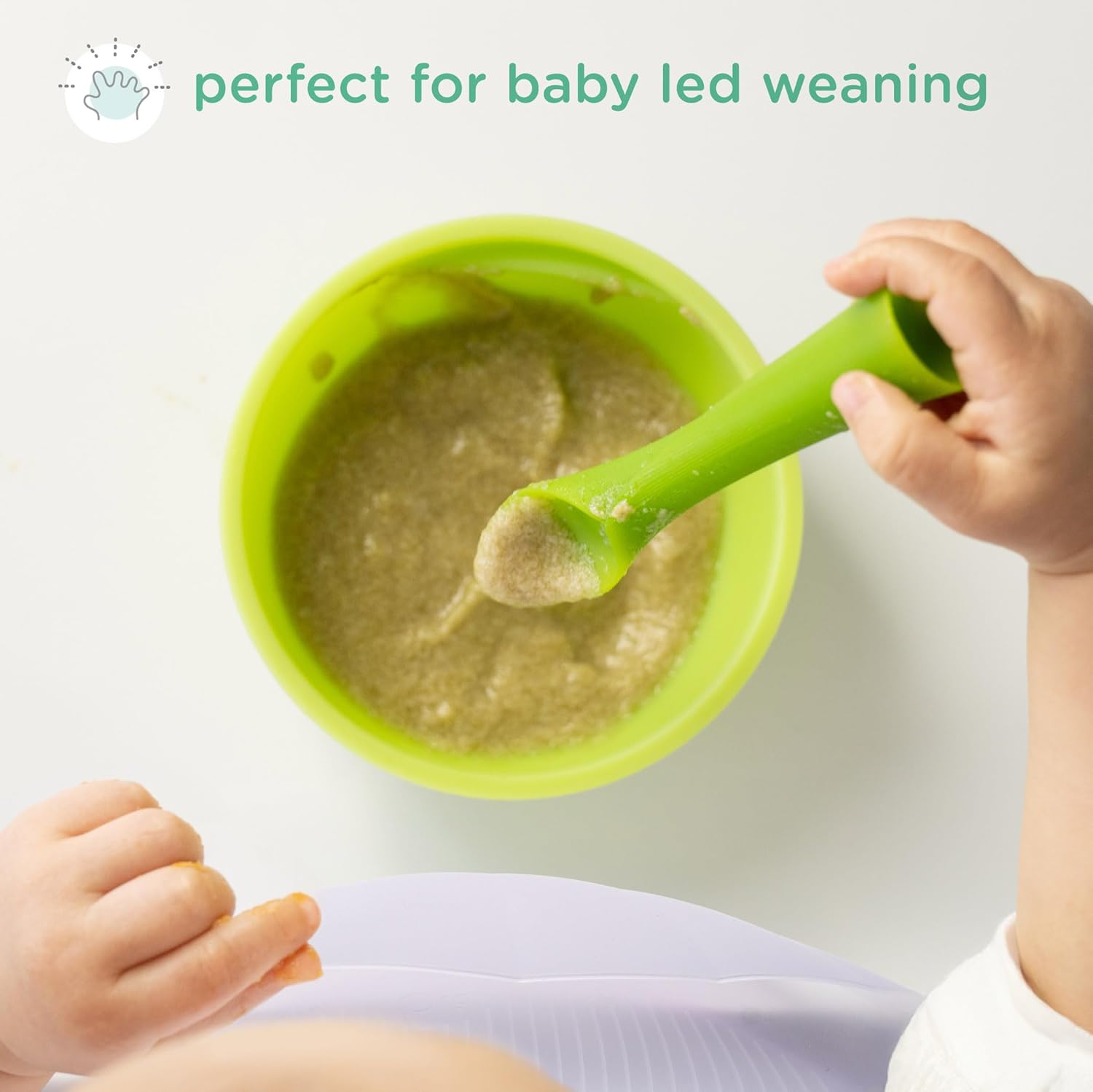 Olababy 100% Silicone Soft-Tip Training Spoon for Baby Led Weaning 2pack (Lemon/Coral)