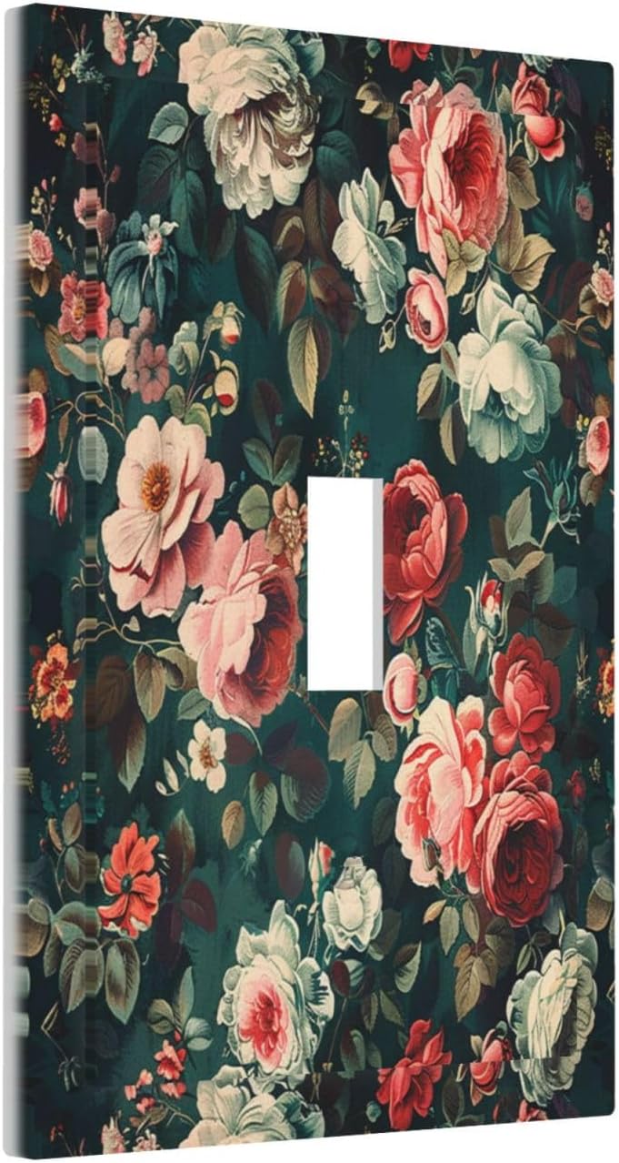 Decorative Light Switch Cover Baroque Vintage Peony Flower Floral 1 Gang Single Toggle Device Electrical Faceplate Switchplates Decorator Outlet Wall Plate for Bedroom Farmhouse Decor