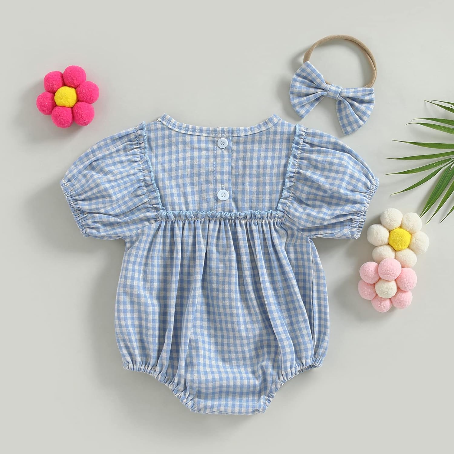 Douhoow Infant Baby Girl Plaid Romper Baby Sweatshirt Romper Ruffle Festival Clothes Fall Winter Outfits with Headband