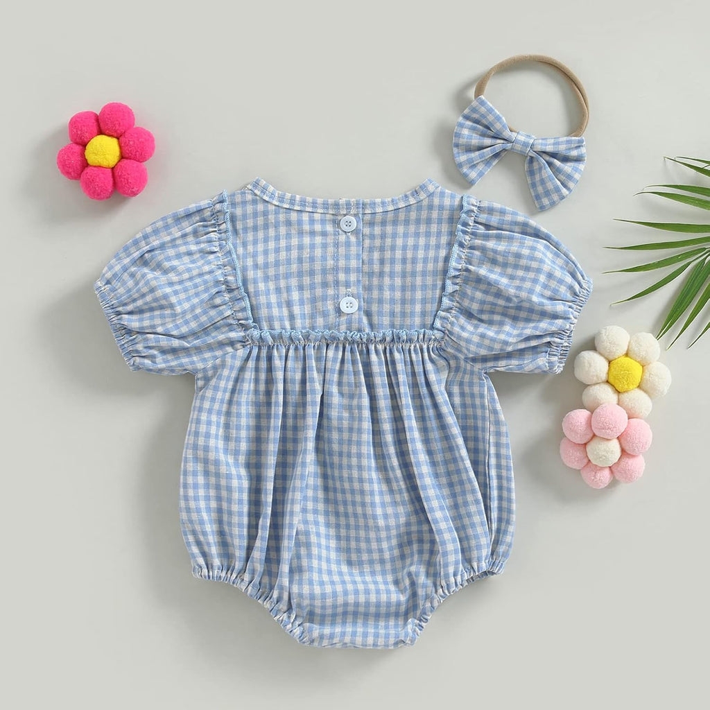 Douhoow Infant Baby Girl Plaid Romper Baby Sweatshirt Romper Ruffle Festival Clothes Fall Winter Outfits with Headband
