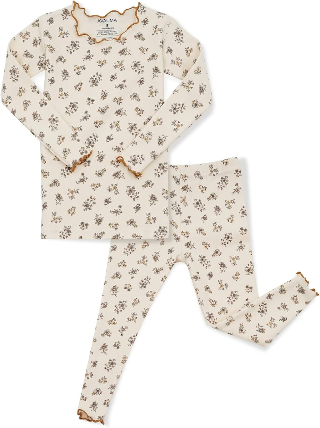 AVAUMA Baby Boy Girl Pajama Set 6M-7T Kids Cute Toddler Snug fit Flower Pattern Design Pjs Cotton Sleepwear Ruffled Shirring