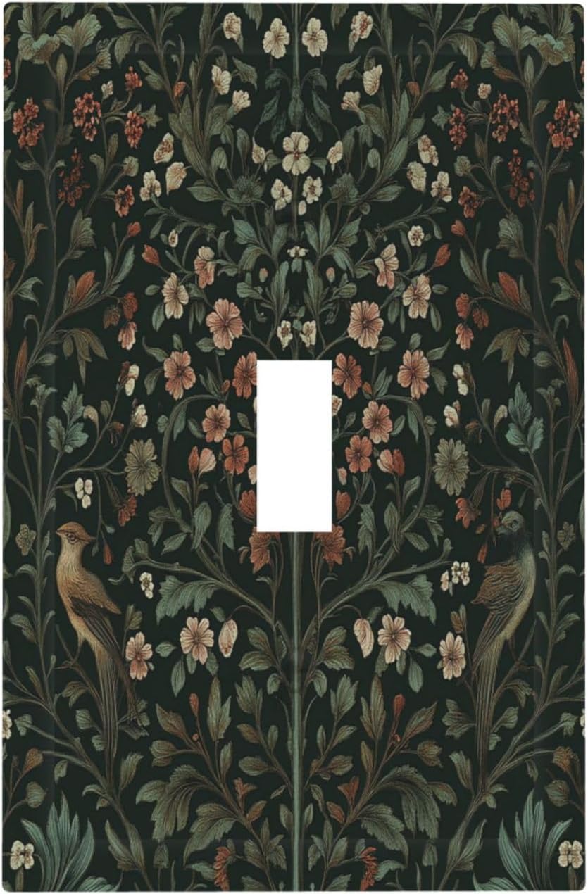 Decorative Light Switch Cover Vintage Morris Colorful Flower Green Leaf 1 Gang Single Toggle Device Electrical Faceplate Switchplates Decorator Outlet Wall Plate For Bed Room Living Room