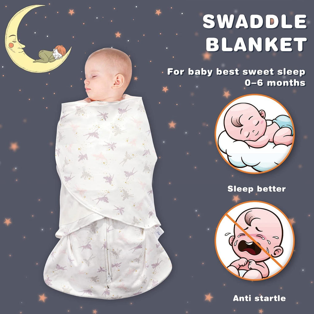 Swaddle-Blanket Baby Girl & Boy Swaddles Newborn Infant Transition 100% Cotton Wrap Blankets, 3-Way Adjustable Wearable Blanket, TOG 1.0 (Little Fairy 0-3 momth)