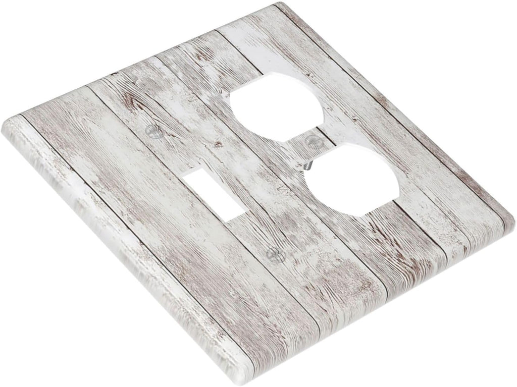 Wallplates Rustic Vintage White Wood Grain 1 Toggle 1 Duplex Switch Plate Electrical GFCI Faceplate Decorative Light Switch Covers for Farmhouse Home Decor