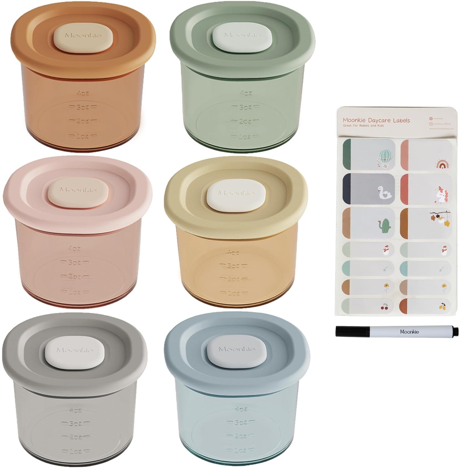 Moonkie Silicone Baby Food Containers | 4 oz Baby Food Storage Jars with Airtight Lids | Reusable Baby Food Jars, Freezer,Microwave and Dishwasher Safe, Perfect for Infant & Toddler