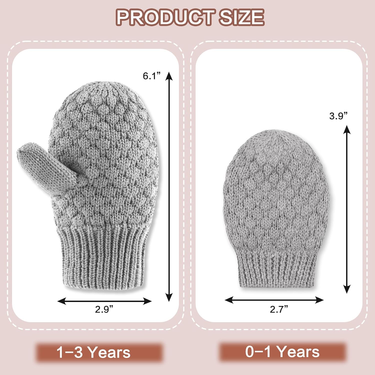 Baby Knit Mittens Toddler Boys Girls Gloves Winter Infant Newborn No Scratch Mitten 0-3 Years