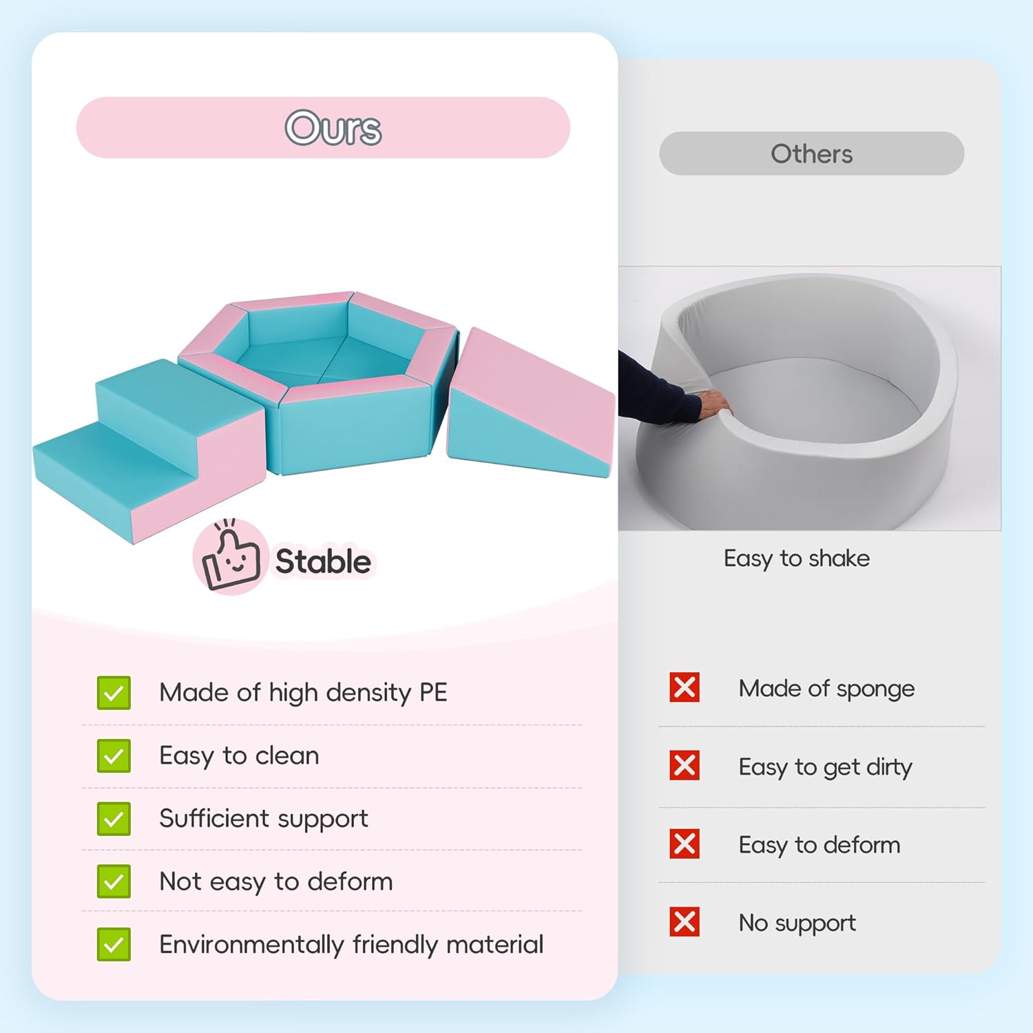 Foam Climbing Blocks for Girls Toddlers,Pink Soft Play Set Ball Pit,Climb & Crawl Foam Playset for Kids, Toddler Climber Indoor with Pad,Easy to Clean