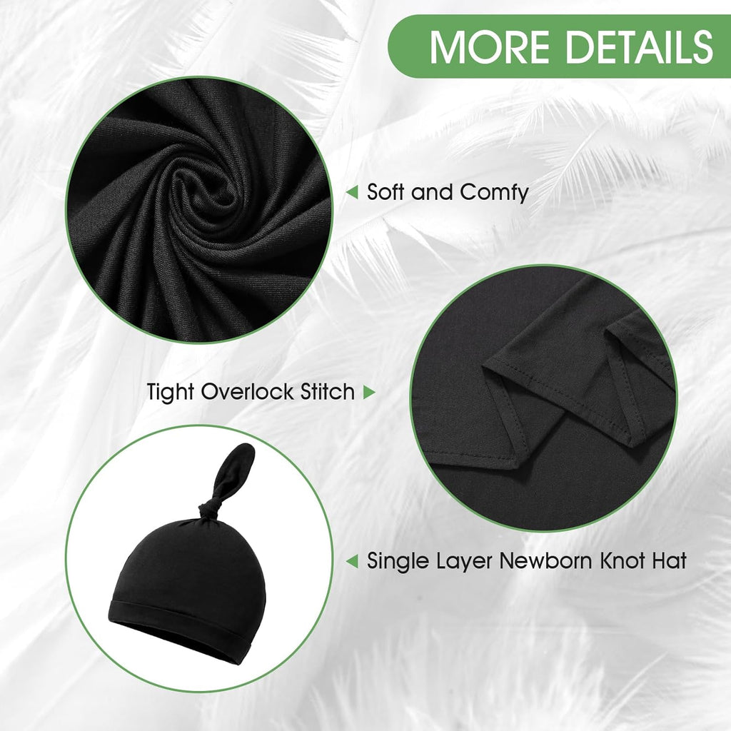 iEvolve Cotton Knitted Baby Swaddle Blanket with Hat Headband Set Newborn Swaddle Wrap Receiving Blankets for Baby Girl Boy 45" x 45"(Black)