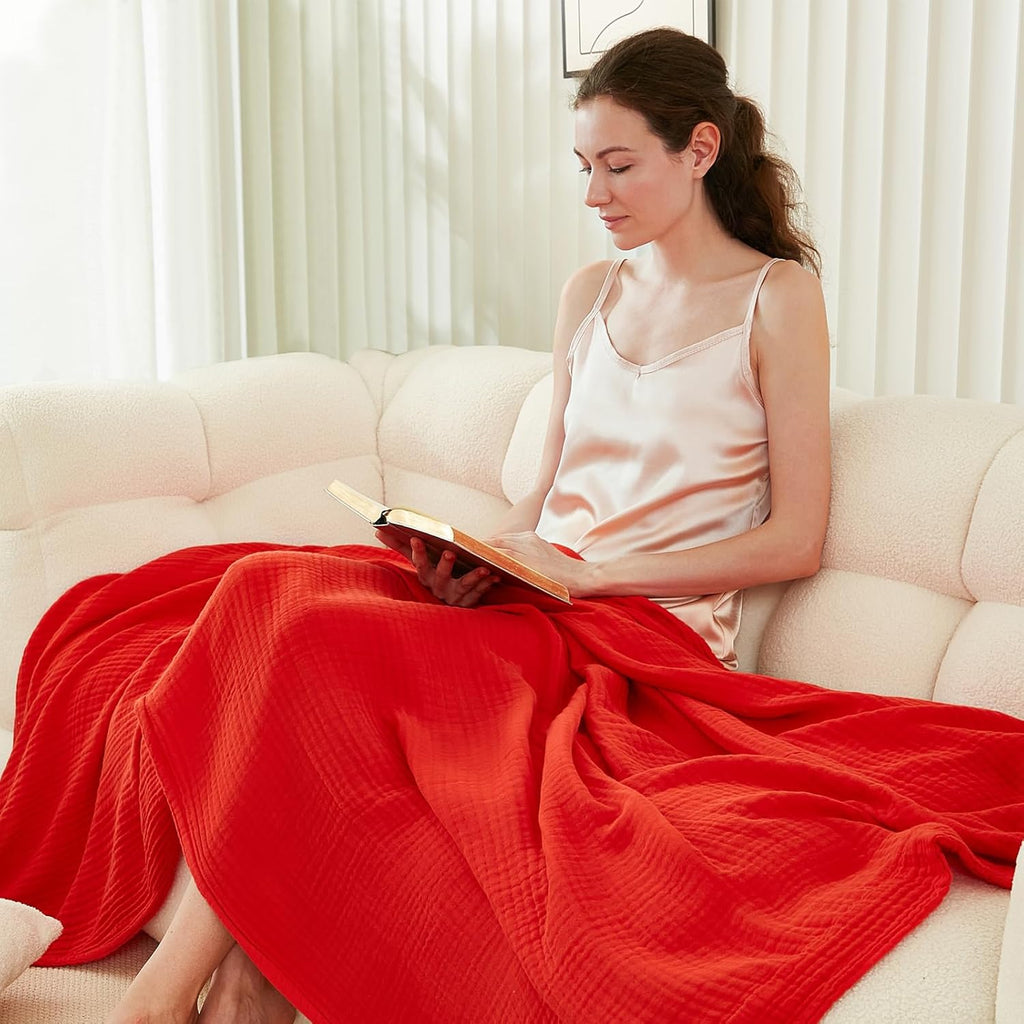 EMME Cotton Throw Blanket - 100% Muslin Soft, Breathable Gauze - All Season, Lightweight - Pre-Washed - Orange Rust, 50"x70"