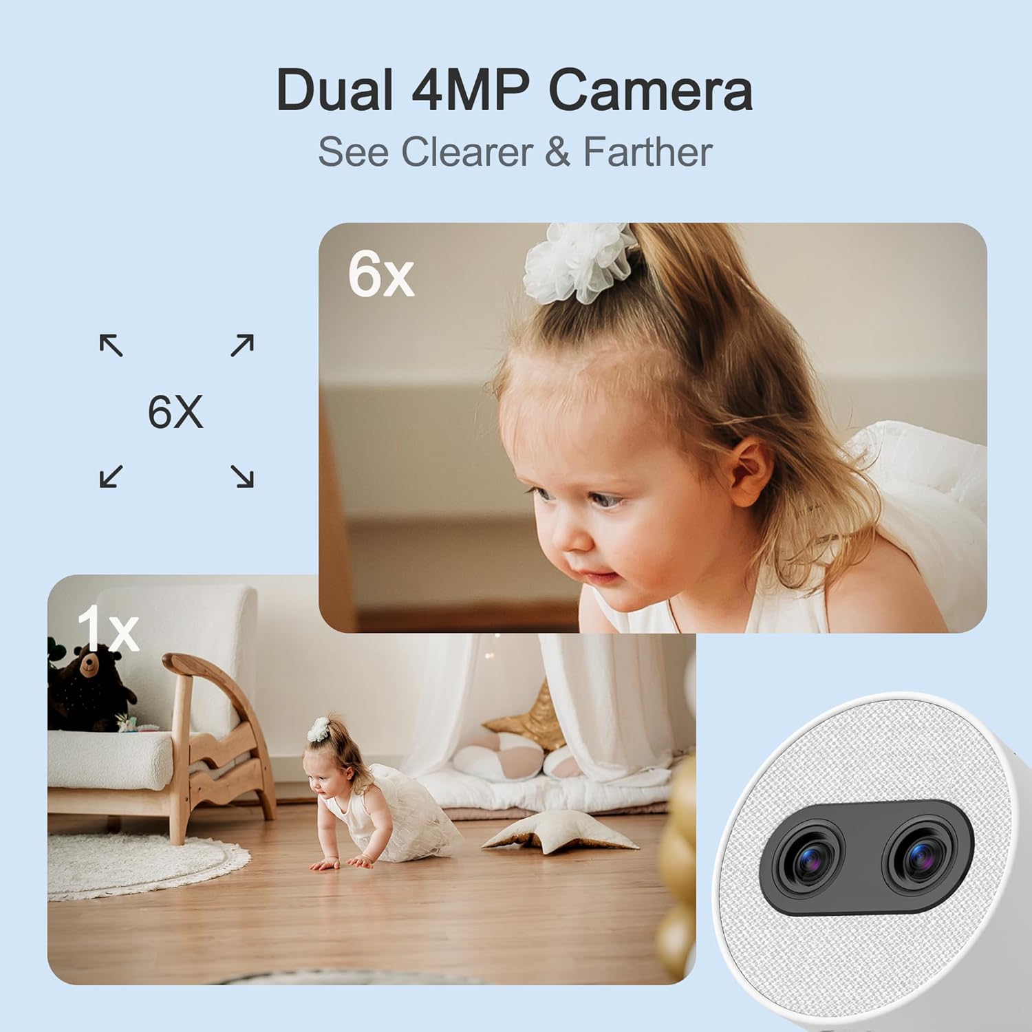 Simsky Video Baby Monitor with 2× 4MP Camera, 7" HD Touch Screen WiFi Smart Audio Monitor, 6X Optical Quality Zoom, App Remote Access, AI Tracking, Intelligence Detection, 32GB Local Storage