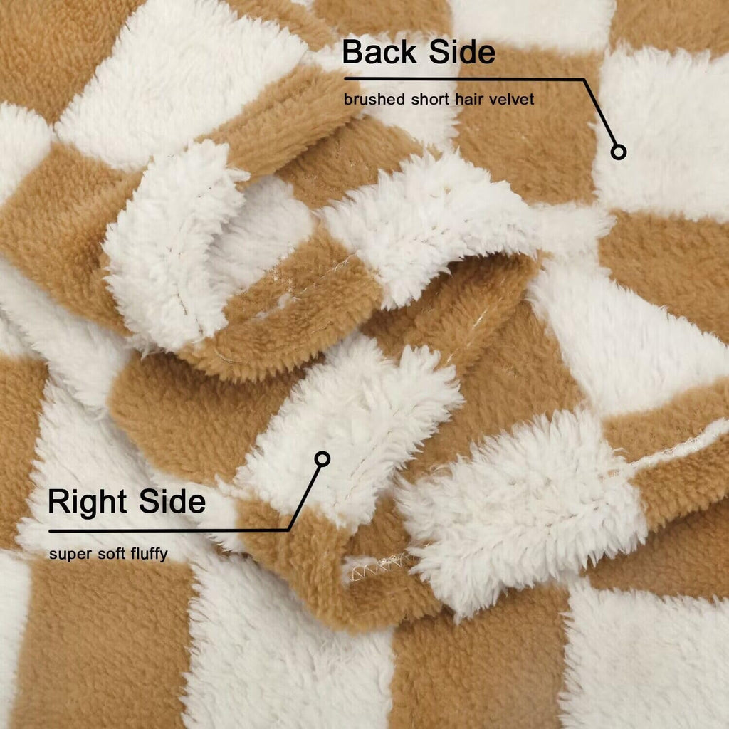 HOMRITAR Super Soft Baby Blankets for Boys Girls Warm Cozy Reversible Checkerboard Toddlers Blanket, Fluffy Fuzzy Plush Lightweight Bed Blanket with Chessboard Grid Design 350GSM Khaki 30 x 40 Inch