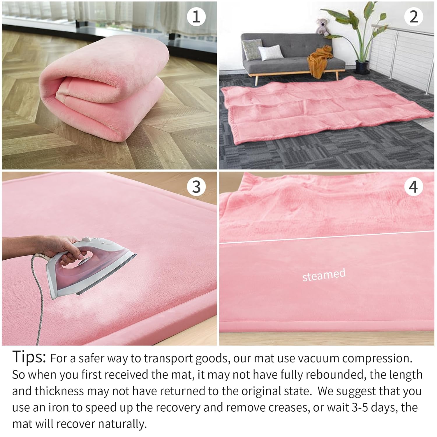 Baby Play Mat for Floor,1.3" Thick Memory Foam Tummy Time Mat,Soft Coral Velvet Nursery Rug,Extra Large Non Slip Crawling Mat for Toddlers,Infants,Kids,Yoga Mat,Tatami Mat for Living Room(Pink)