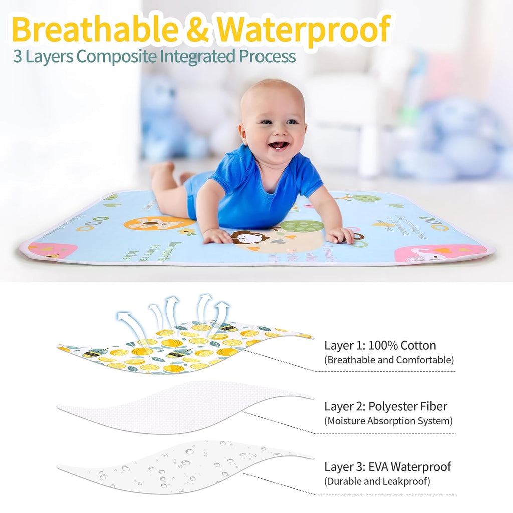 2Pcs Diaper Changing Pads for Baby, Lemon Change Mat, 3Layers Waterproof Change Pad Foldable Absorbent Mats for Women, Reusable Incontinence Underpads for Patient 24''x30'' (Lemon Blue Duck)