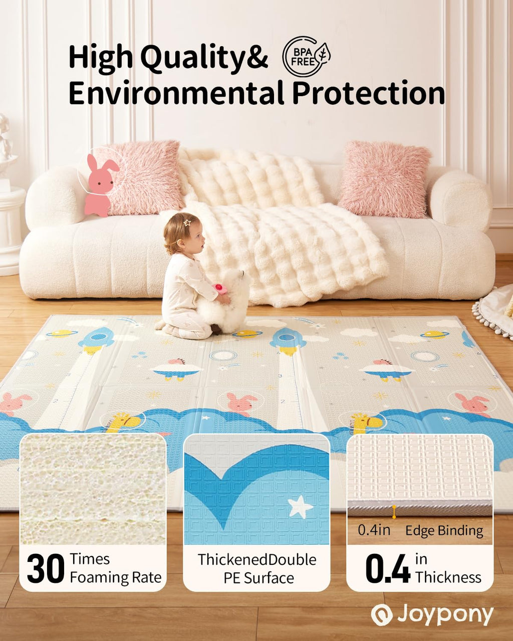 Baby Play Mat, 71x59 Inch Foldable Play Mats for Babies and Toddlers, Waterproof & Anti-Slip Portable Baby Floor Mat for Tummy Time, Baby Mat for Floor with Travel Bag for Indoor Outdoor