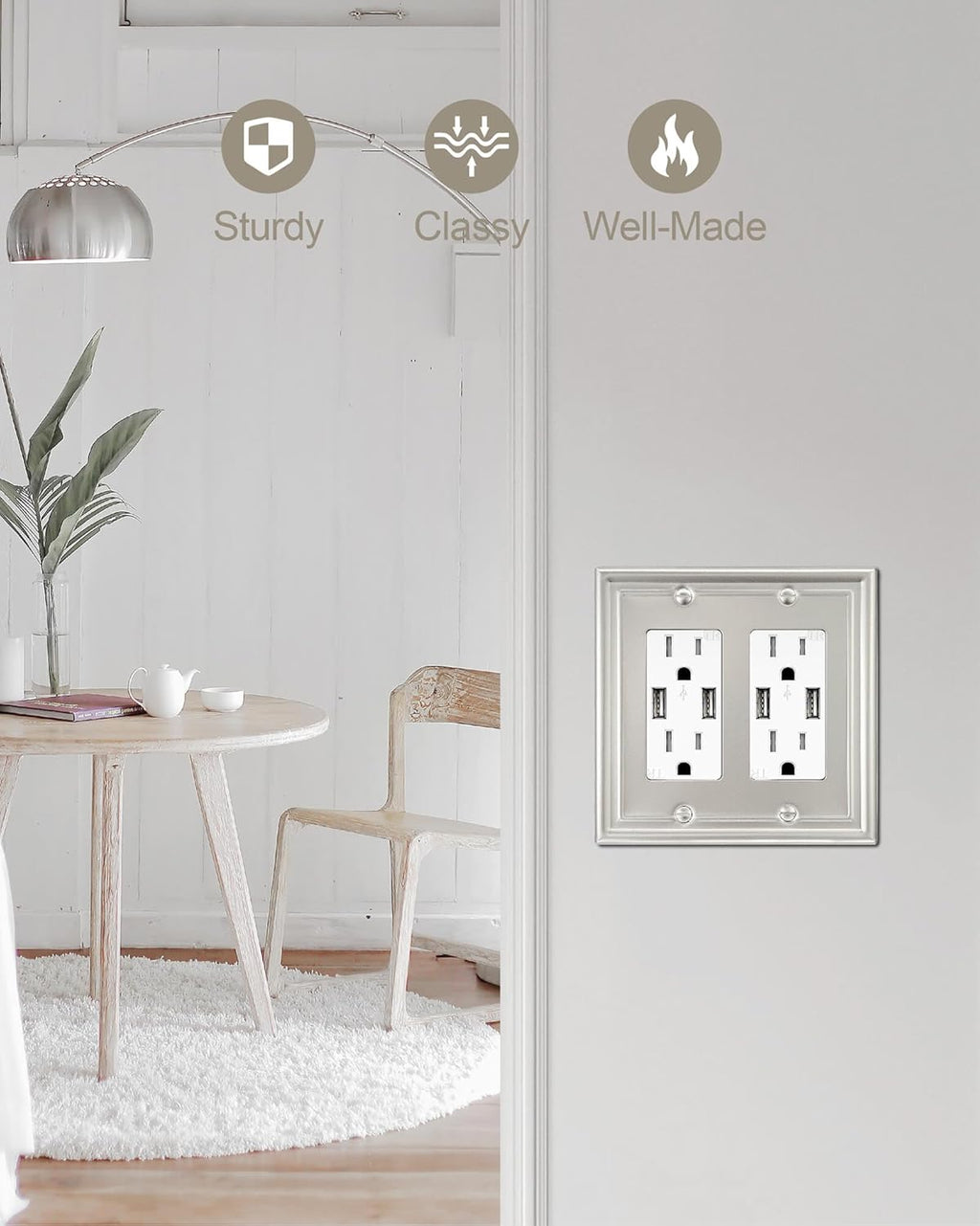 2-Pack Double Decorator Wall Plate, Satin Nickel Eletrical Outlet Cover Plate for Receptacle, Dimmer Switch, GFCI Outlet, Midsize, A035 Series