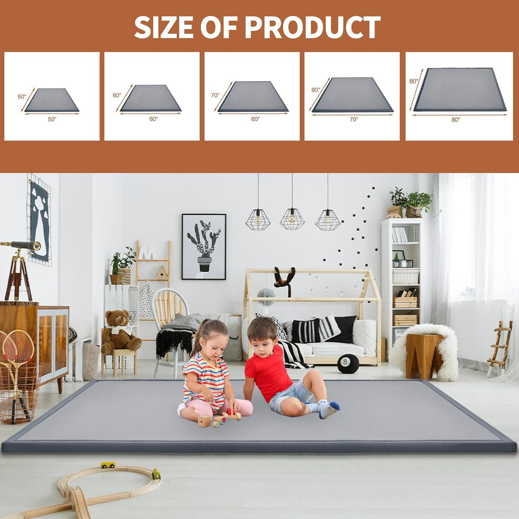 Baby Play Mat for Floor - 1.4" Thick Memory Foam Rug, 60"x60" Playpen Tummy Time Mat, Soft Velvet Nursery Rug, Large Padded Crawling Mat, Cushioned Pads for Playroom Toddlers, Infants, Yoga, Tatami