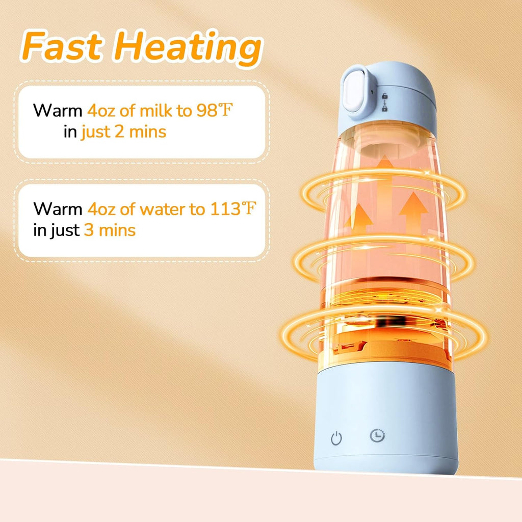 BEBOAN Portable Bottle Warmer for Travel On The Go, Portable Milk Warmer 5-Temp Setting with Lock 12oz Large Capacity 55W Fast Charging & Cordless for Heating Breast Milk/Formula Water Warmer