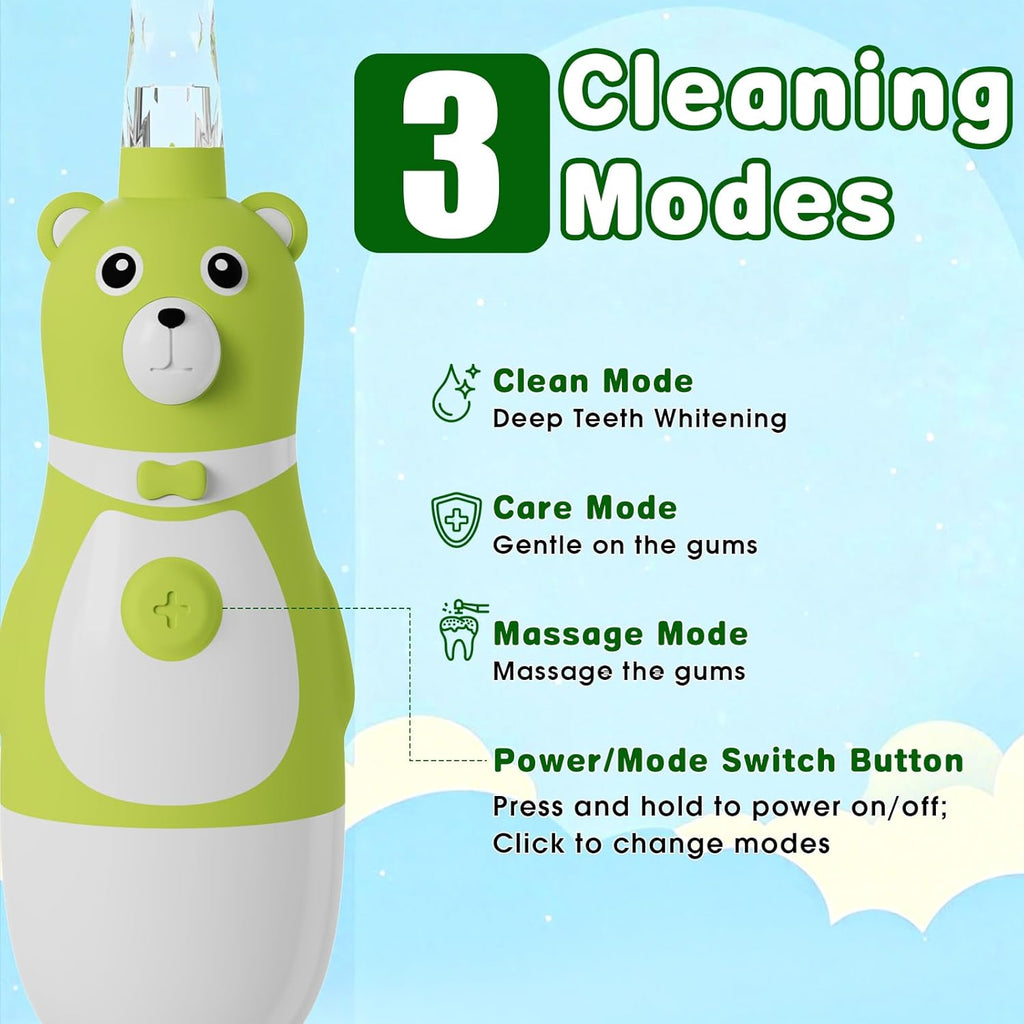 Kids Battery-Powered Electric Toothbrush for Toddler Ages 2-10, Extra Soft Bristles with 3 Cleaning Modes, 2-Min LED Timer IPX7 Waterproof Deep Clean