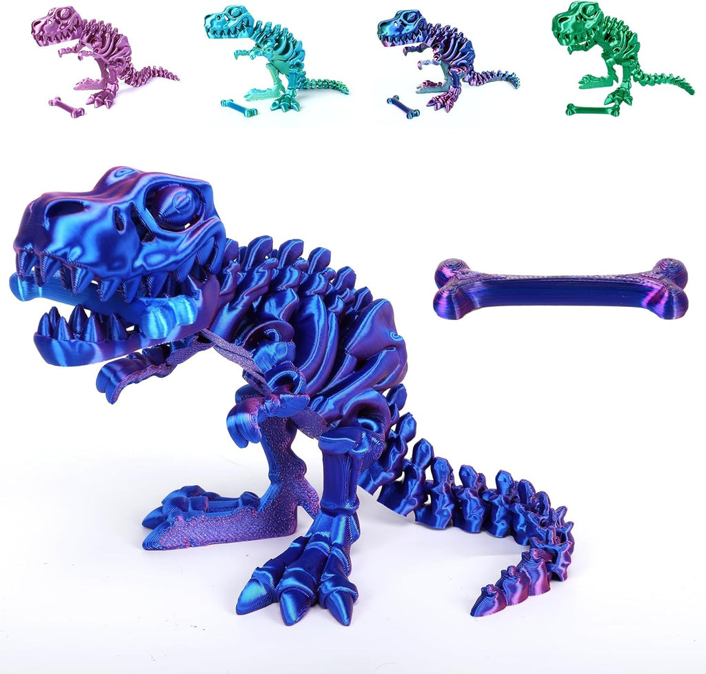 3D Printed Dinosaur Bones Tyrannosaurus Rex Skeleton with Movable Joints, 3D Model Skull T-Rex, Flexible Articulated Dinosaur Fidget Toys Adults for Autism/ADHD