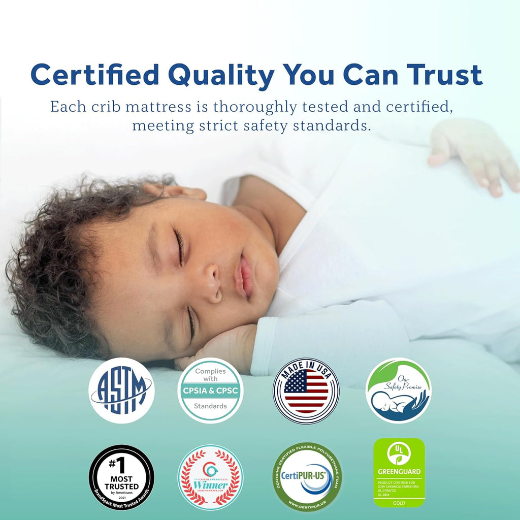 Sealy Baby OptiCool Breathable Crib Mattress, GREENGUARD GOLD Certified, Made in USA, Toddler Bed Fit, 2 Stage Cooling Memory Foam, Non Toxic, Airy Cotton Cover, Safety & Quality Tested, 52x28"