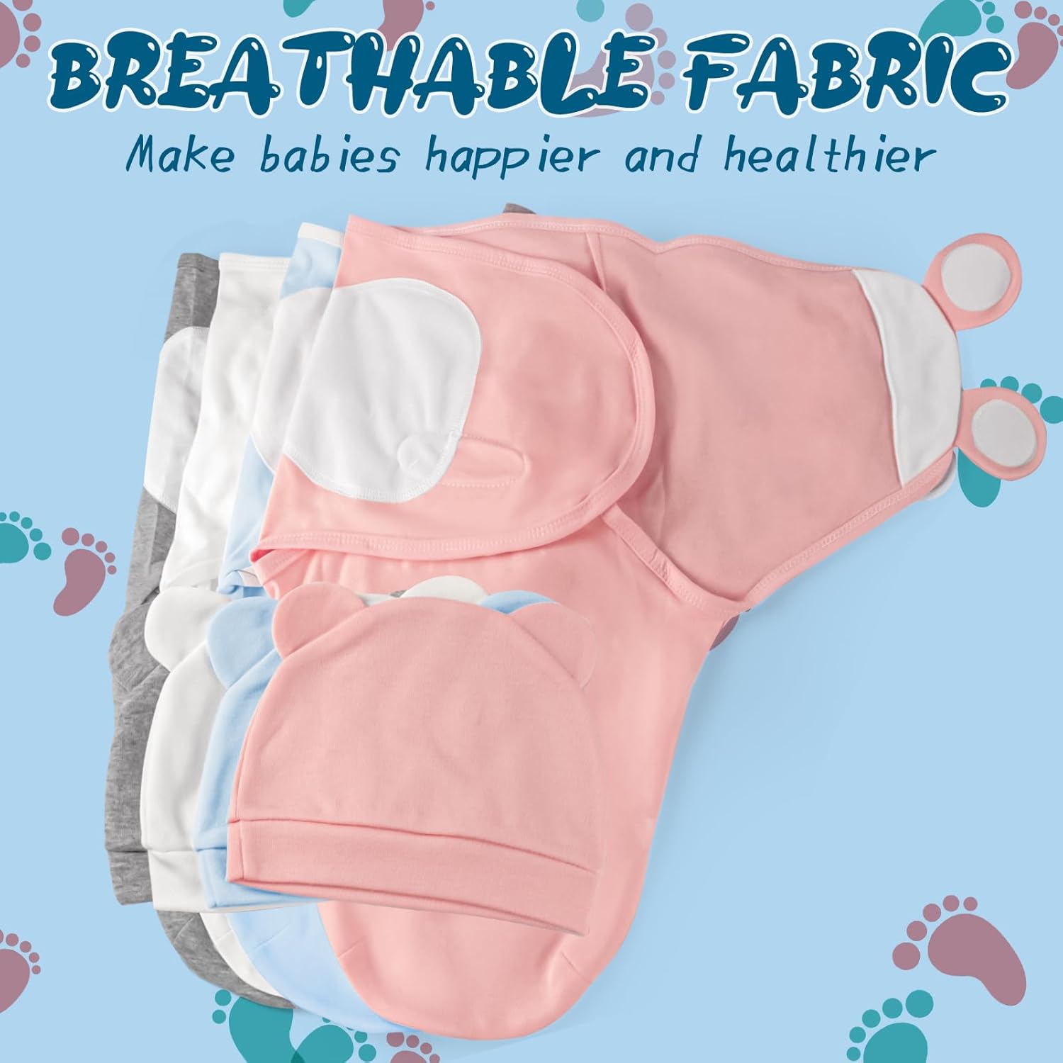 Baby Swaddle Sleep Sacks with Hats for 0-3 Months Baby Swaddle Blanket Wrap Newborn Swaddles Sack for Baby Boy Girl