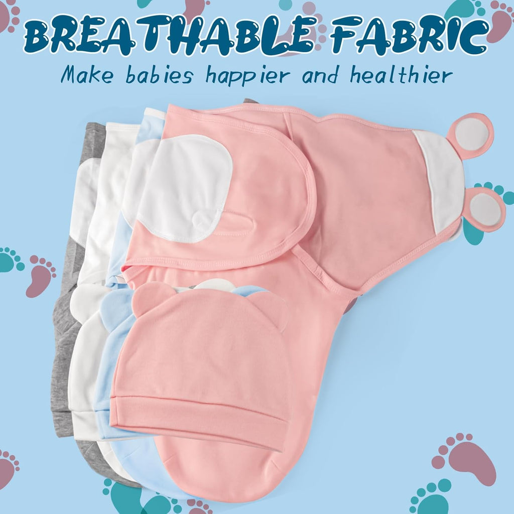 Baby Swaddle Sleep Sacks with Hats for 0-3 Months Baby Swaddle Blanket Wrap Newborn Swaddles Sack for Baby Boy Girl