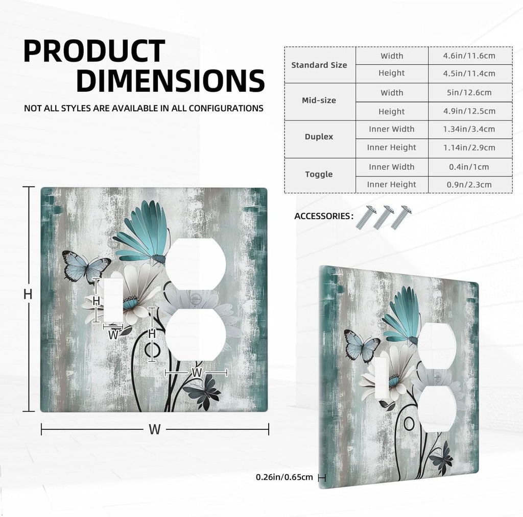 Wallplates Rustic Teal Daisy Floral Flowers Butterfly Wood Grain 1 Toggle 1 Duplex Switch Plate Electrical GFCI Faceplate Decorative Light Switch Covers for Bathroom Bedroom Decor