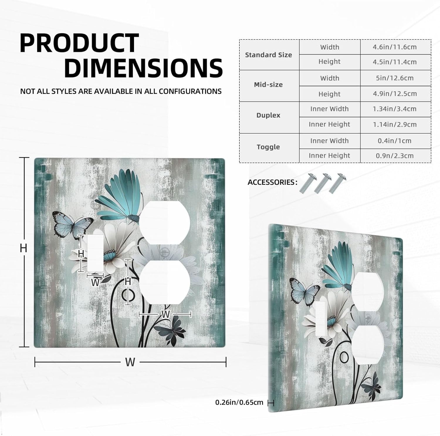 Wallplates Rustic Teal Daisy Floral Flowers Butterfly Wood Grain 1 Toggle 1 Duplex Switch Plate Electrical GFCI Faceplate Decorative Light Switch Covers for Bathroom Bedroom Decor