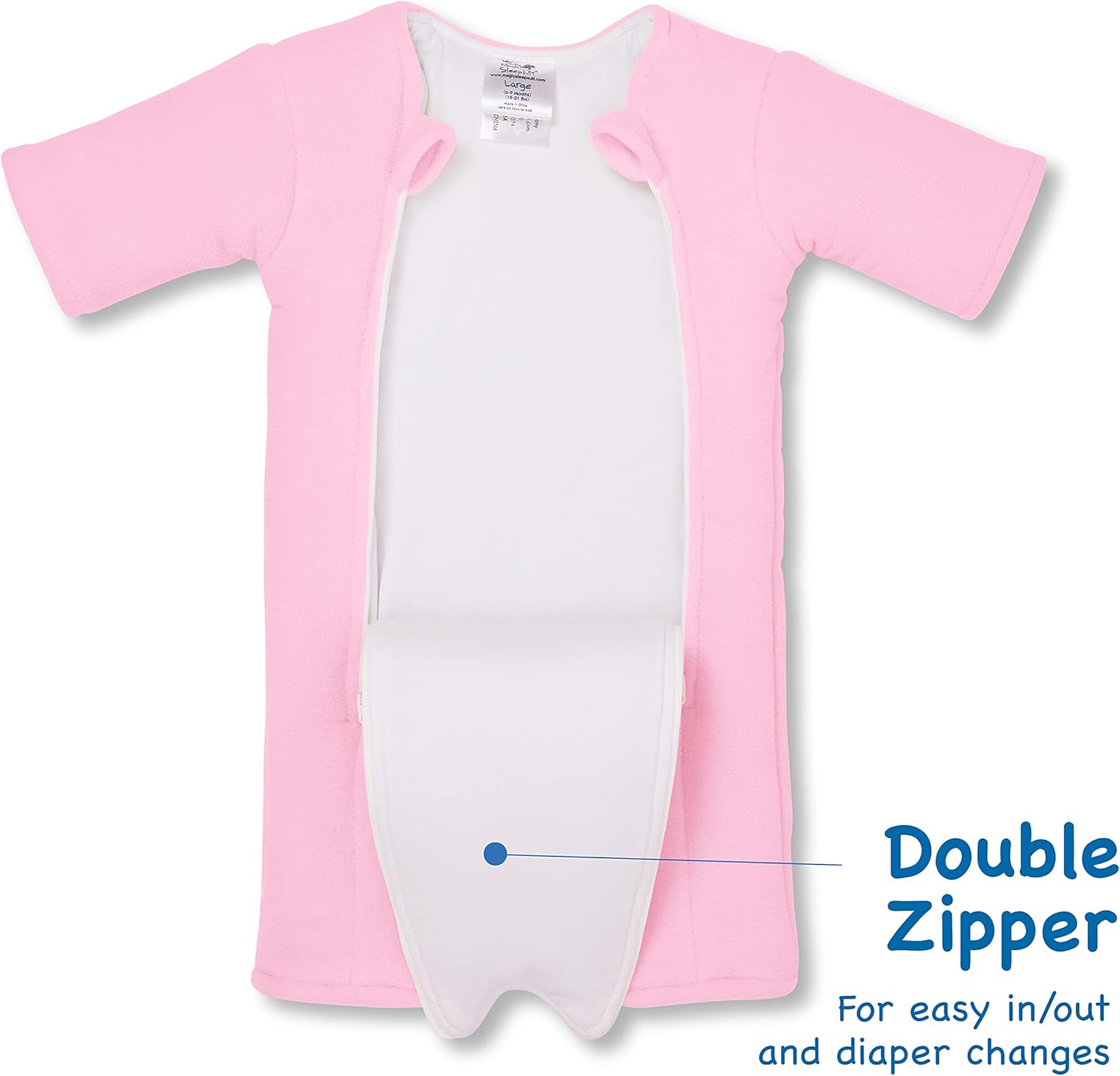Magic Sleepsuit Baby Merlin's Microfleece Baby Swaddle Transition Product - Soft and Cozy Design, Double Zipper for Easy Diaper Changes, Promotes Safe Sleep, 3-6 Months - Pink - Large 18-21lbs
