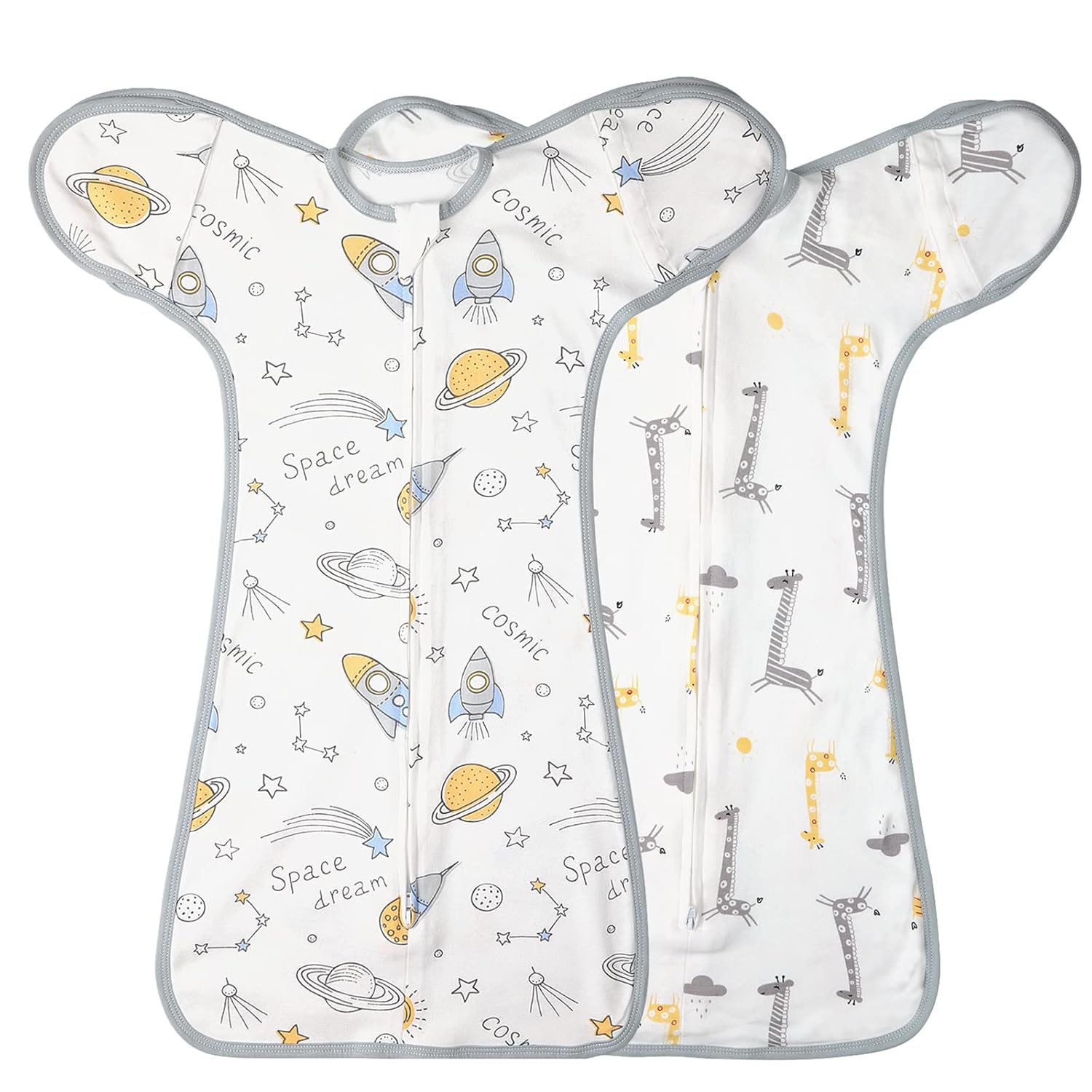 2 Pack Transition Swaddle with 2 Way Zipper, 2 in 1 Arms in/Out Transitional Arms Up Swaddle, 100% Cotton Newborn Swaddles Zipper Swaddles Baby Swaddling Sack Sleeping Sack 0-3 Months