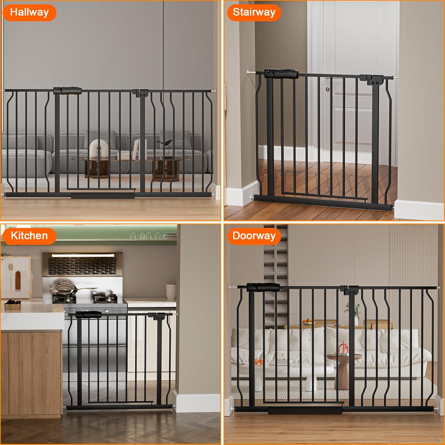 HOOEN Wide Baby Gates for Doorway Stairs 30" Tall 38.5-43.5 Inch Wide Indoor Child Gate for Kid or Pet Dogs Walk Through Pressure Mounted Baby Dog Gate