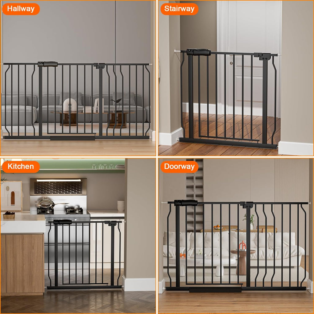 HOOEN 30" Tall Extra Wide Baby Gates for Doorways Stairs 76 to 86 in Large Long Pressure Mounted Pet Dog Gate Metal Tension Indoor Child Safety Gates with Extension Kits