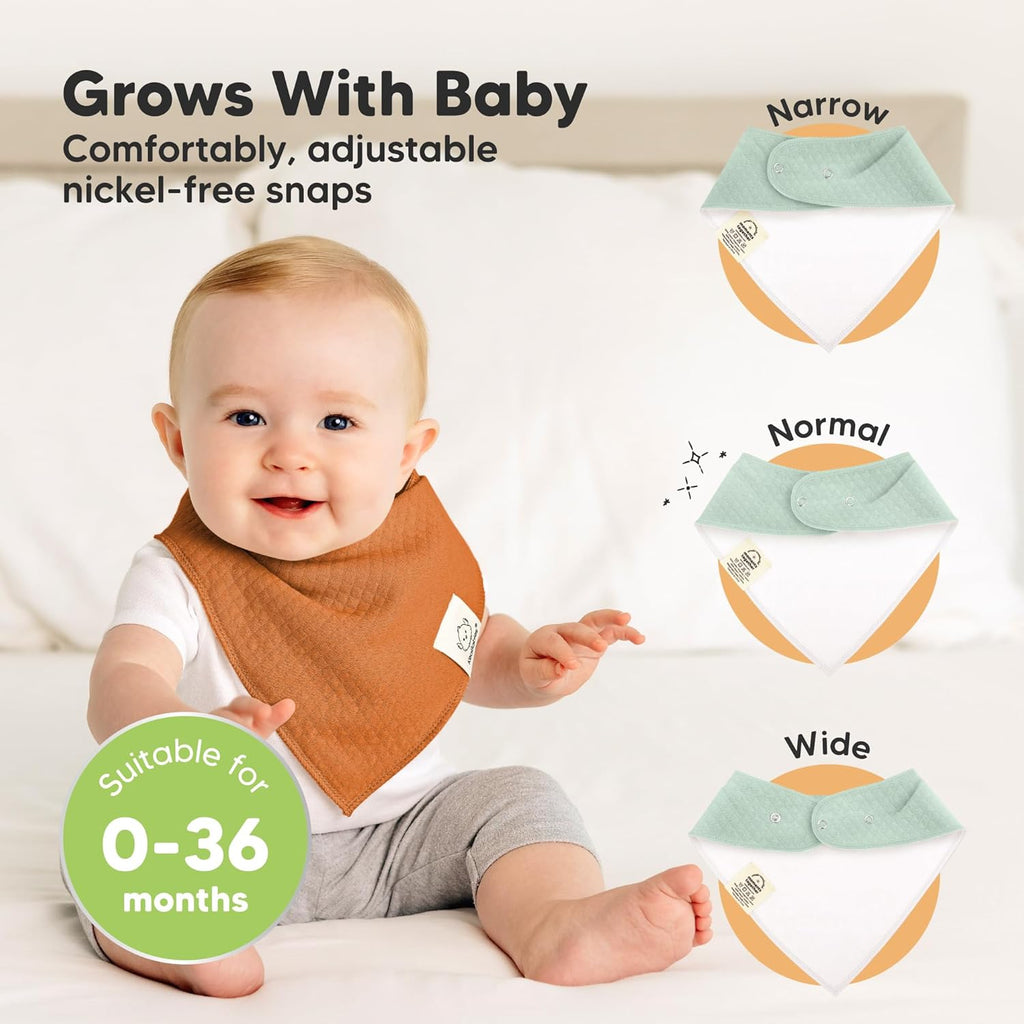 KeaBabies 8-Pack Bandana Bibs for Baby Girls, Boys - Organic Cotton Baby Bibs for Drooling & Teething Newborn, Toddler, Infant 0-36 Months, Extra Soft, Absorbent Cloth with Snaps (Hunter)