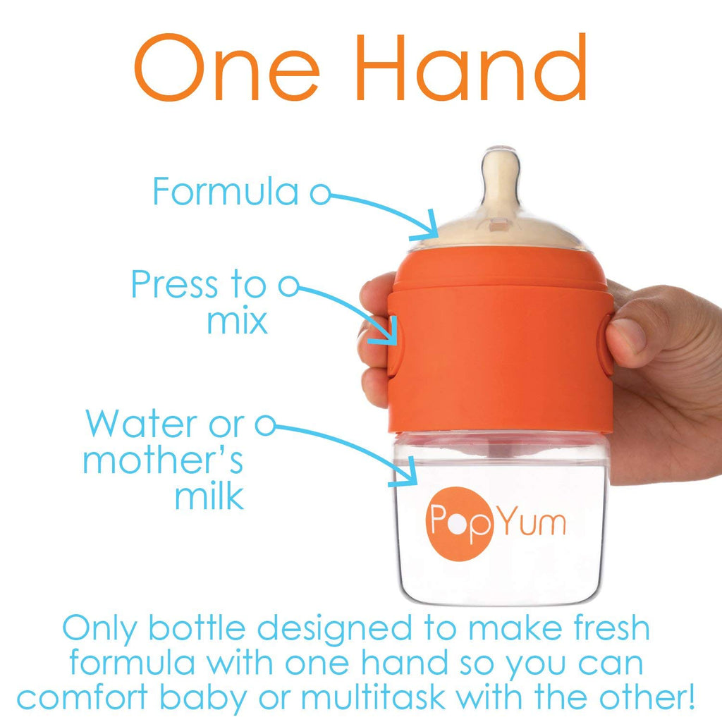 PopYum 5 oz Orange Anti-Colic Formula Making/Mixing/Dispenser Baby Bottle with #1 Slow Flow Nipple, 150 ml, BPA-Free, Natural Latch