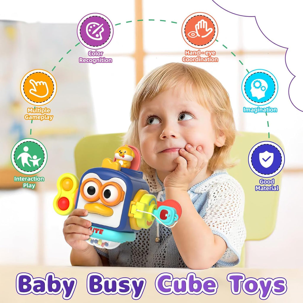 5 in 1 Baby Toy for 12 18 Month, Learning Toys for Babies 12-18 Months, Baby Busy Cube, Stacking&Sensory, Pull String&Piano Xylophone Toy, Birthday Gift for 12+ Month