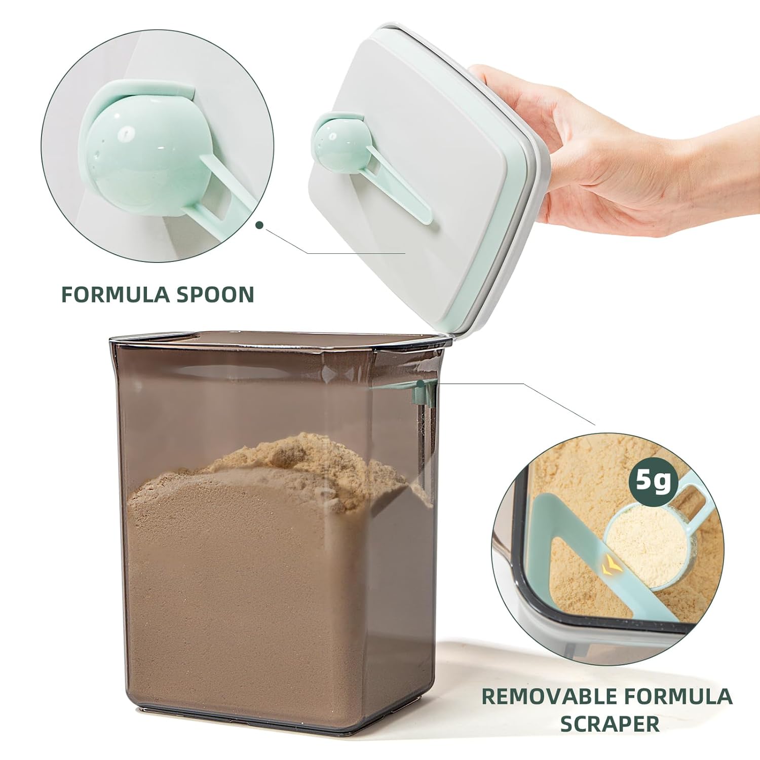 Pop Airtight Formula Container, 2300ml Baby Formula Dispenser on The Go - BPA-Free Formula Holder, 28OZ, 1.76LB, 800g, Brown