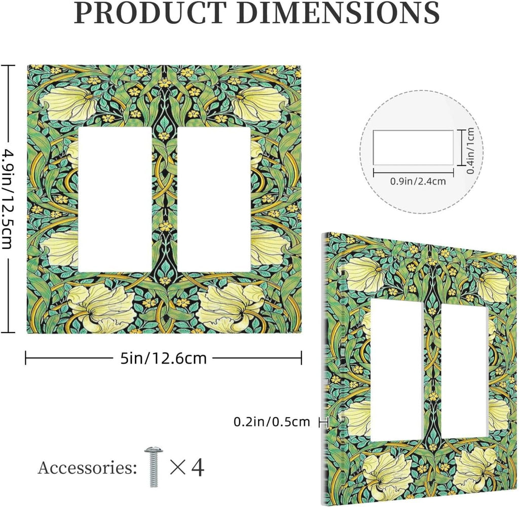 Decorative Outlet Covers William Morris Vintage Floral Yellow Flowers Green Leaf 2 Gang Double GFCI Rocker Electrical Wall Panels Light Switch Cover Plate for Bedroom living Room Decor