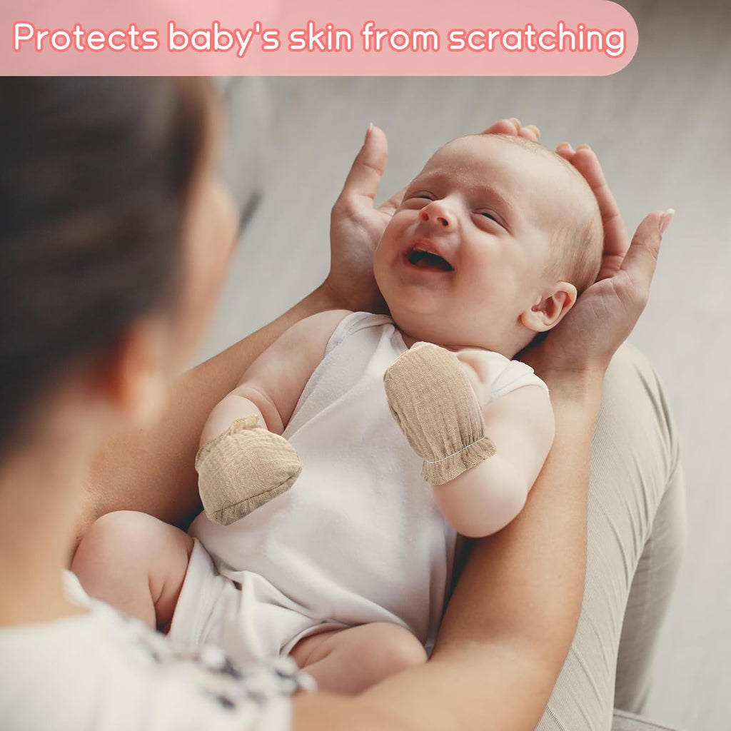 8 Pairs Newborn Baby Muslin Mittens 0-6 Months No Scratch Elastic Wrist Soft Breathable Gloves Bulk Cotton for Infant