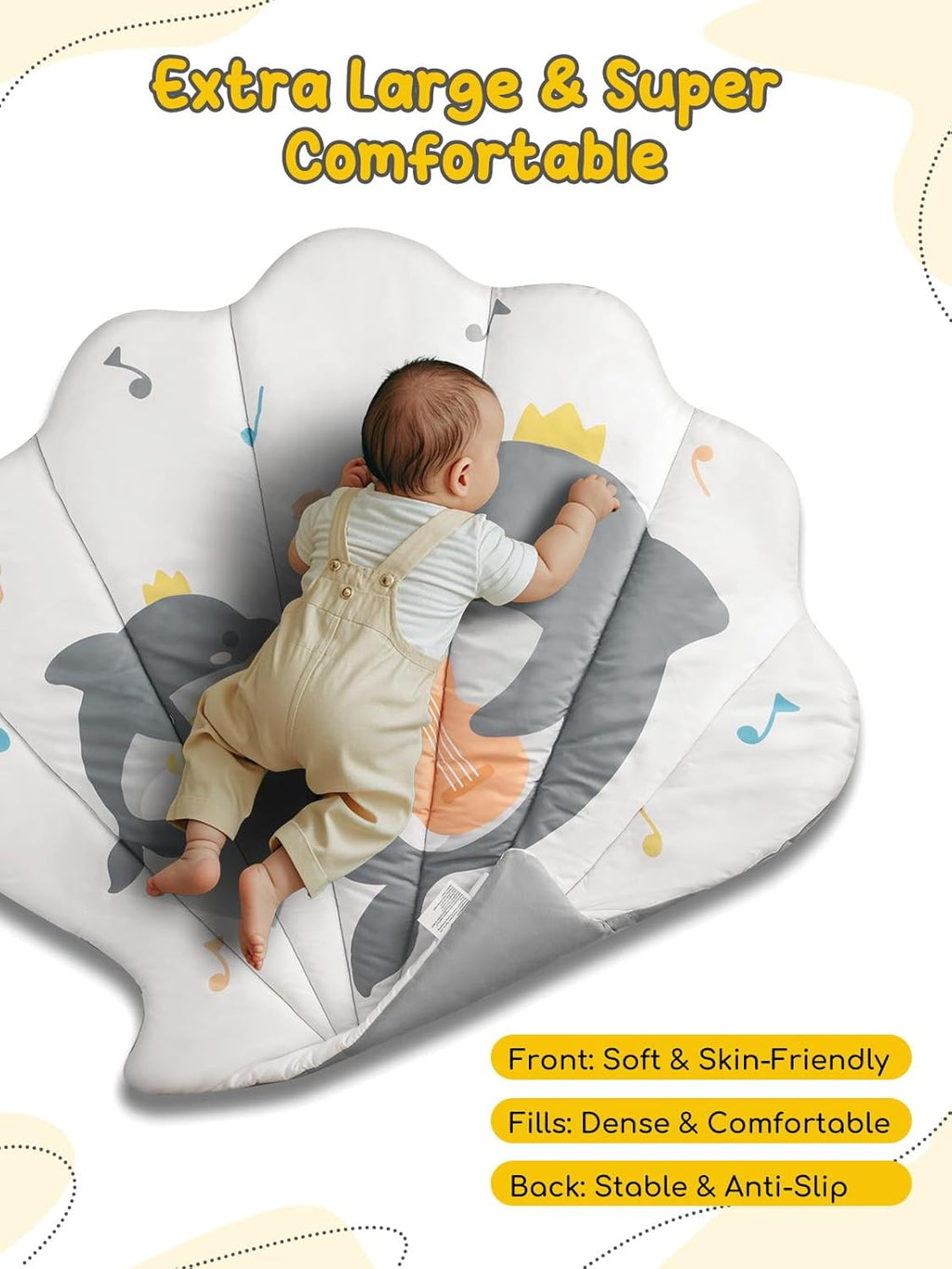 Shell Baby Play Mat, Play Mat for Babies 0-6 6-12 Months, Tummy Time Mat w 6 Detachable Toys, Enlarged Infant Activity Mat for Sensory & Motor Skill Development Boho Ocean Theme Baby Play Gym (White)