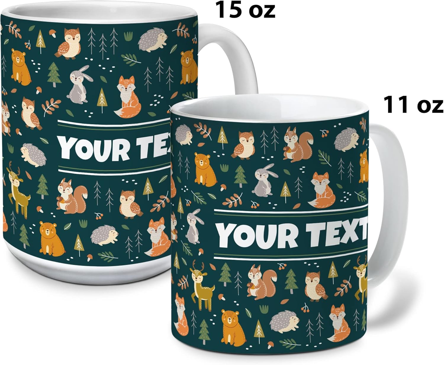 Personalized Mug for Kids - Woodland Animals - Custom Name/Text, Ceramic Hot Chocolate/Cocoa/Coffee Cup for Boys/Girls, Birthday/Christmas/Holiday Gift - 15 oz, Navy Blue