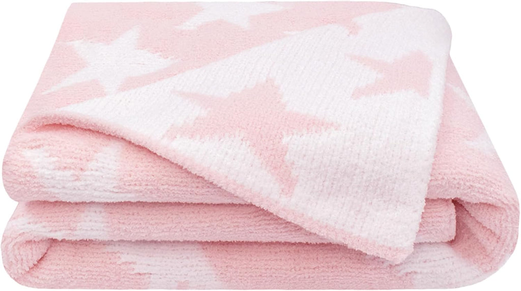 Living Textiles Pink Star Chenille Soft Baby Blanket Reversible Premium Cozy Fabric for Best Comfort - for Infant,Toddler,Newborn,Nursery,Boy,Unisex,Throw,Crib,Stroller,Gift, Pink Star 40x30
