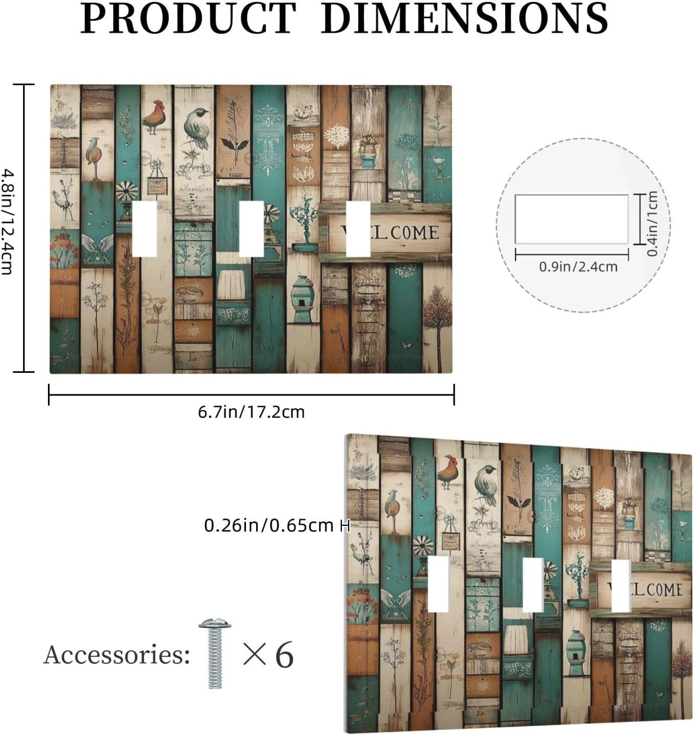 Decorative Switch Plates Vintage Wood Brown Turquoise Splicing 3 Gang Wall Plate Triple Toggle Light Switch Cover Faceplate Electrical Wall Panels For Farmhouse Cabin Decor